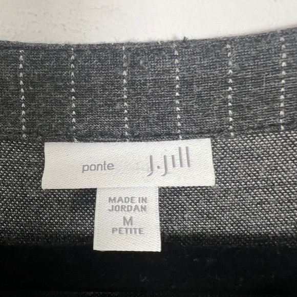 J. Jill Ponte Knit Charcoal Gray Pinstripe 3/4 Sleeve Knee Length Shift Dress M - Picture 9 of 11
